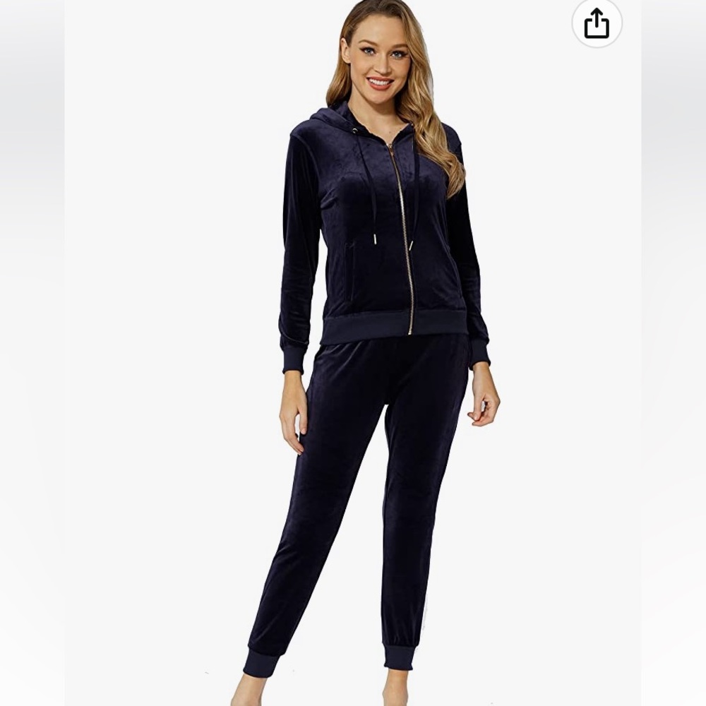 Velour pant jacket set rich navy blue